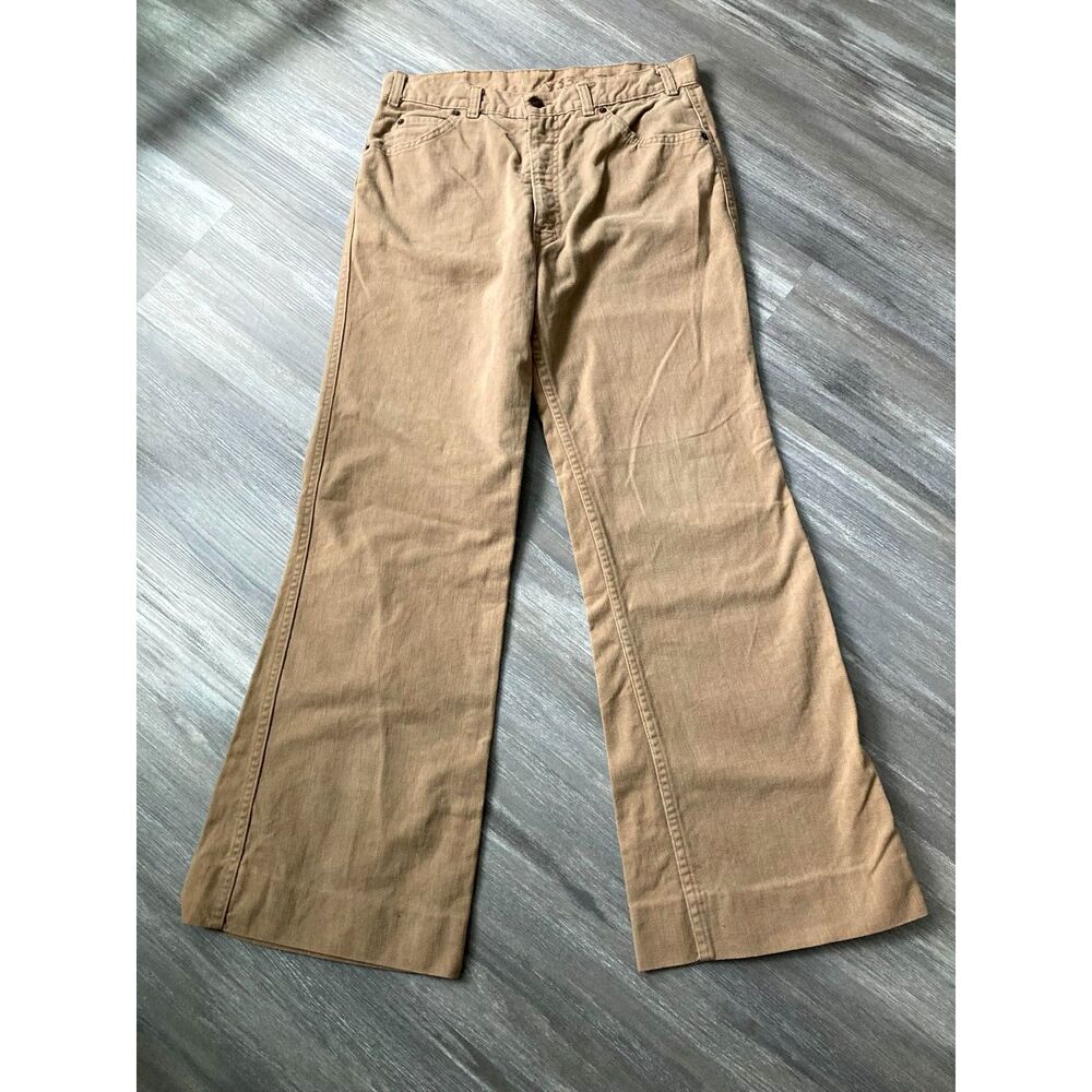 Vintage 70s White Tab Mens Bell Bottom Flare Tan Khaki Bedford Corduroy Talon 42